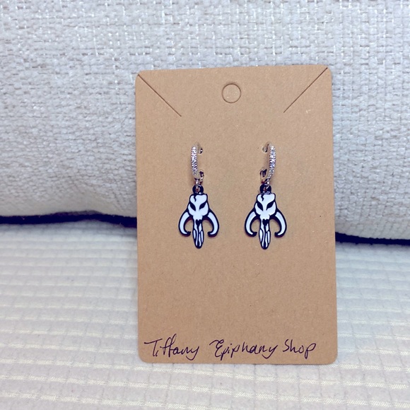 Tiffany Epiphany Jewelry - Star Wars inspired Boba Fett logo huggy hoop earrings NWT Not Hypoallergenic